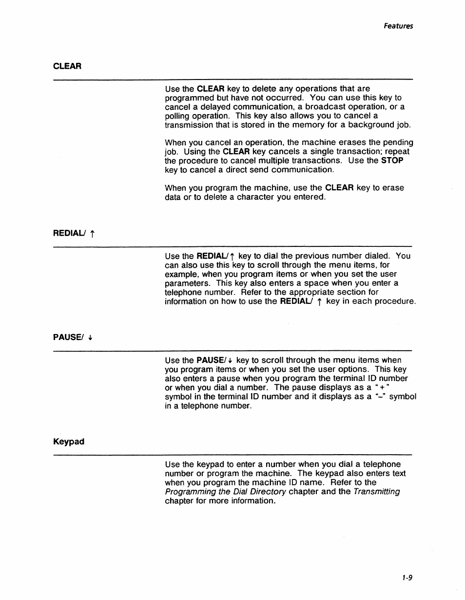 Programming the dial directory, Transmitting, Features | Xerox 7042 User Manual | Page 23 / 182