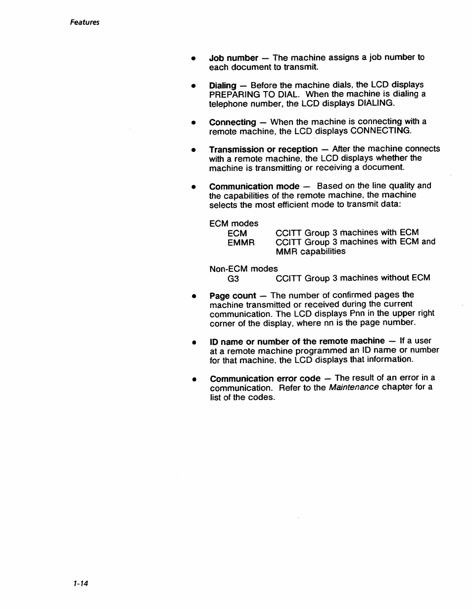 Maintenance, Features | Xerox 7042 User Manual | Page 28 / 182