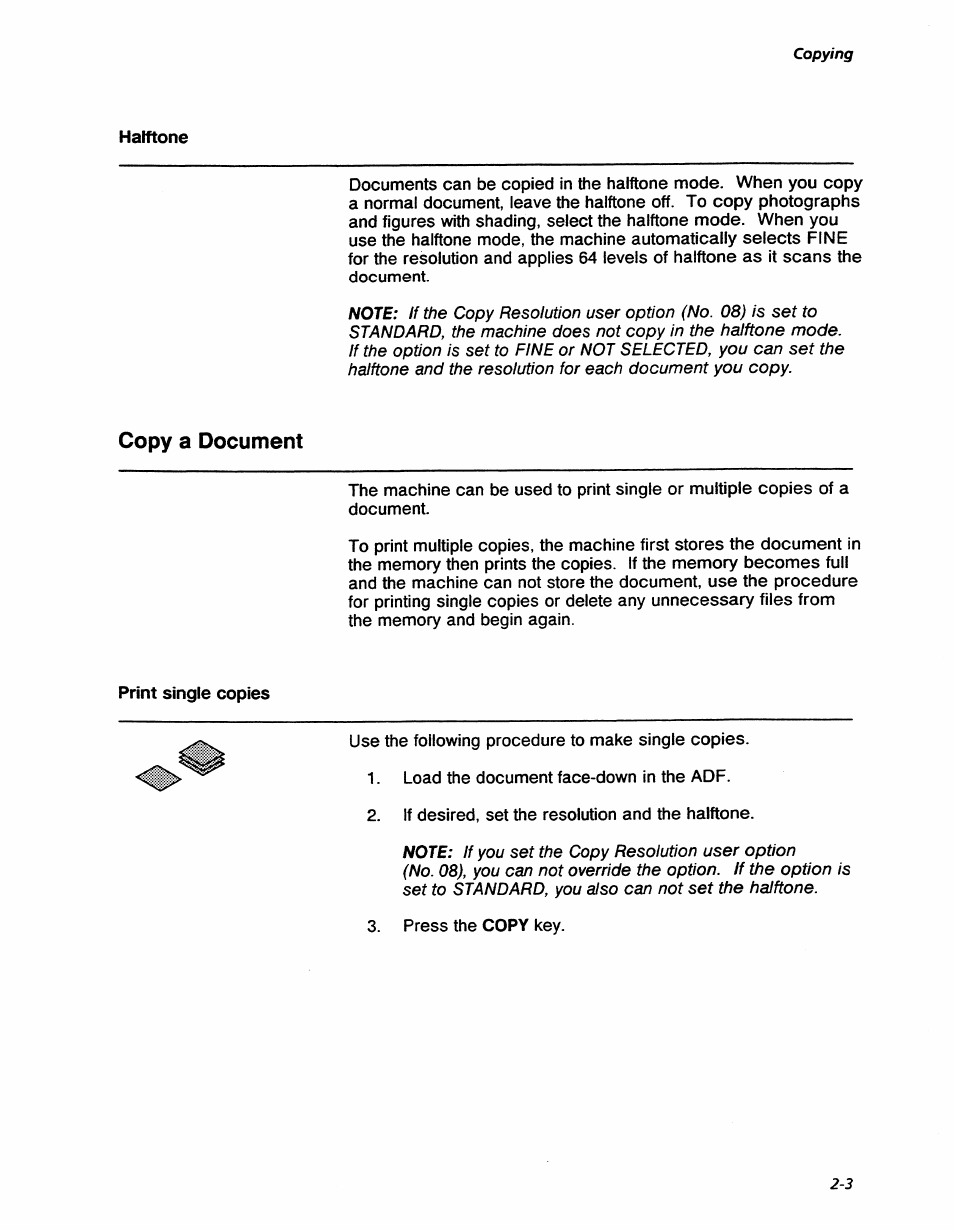 Halftone, Copy a document, Print single copies | Halftone -3, Copy a document -3, Print single copies -3, Copying | Xerox 7042 User Manual | Page 33 / 182