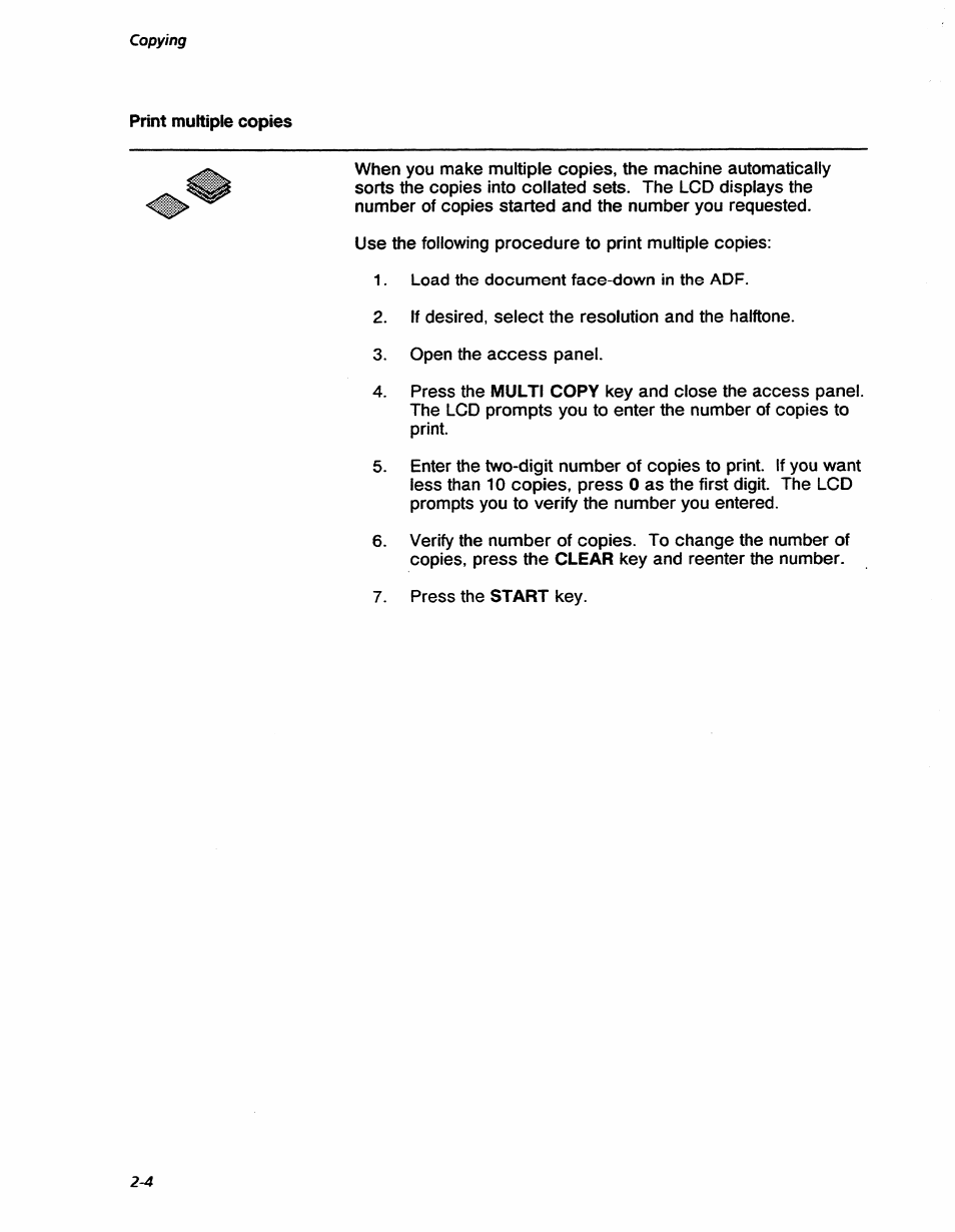 Print multiple copies, Print multiple copies -4, Copying | Xerox 7042 User Manual | Page 34 / 182