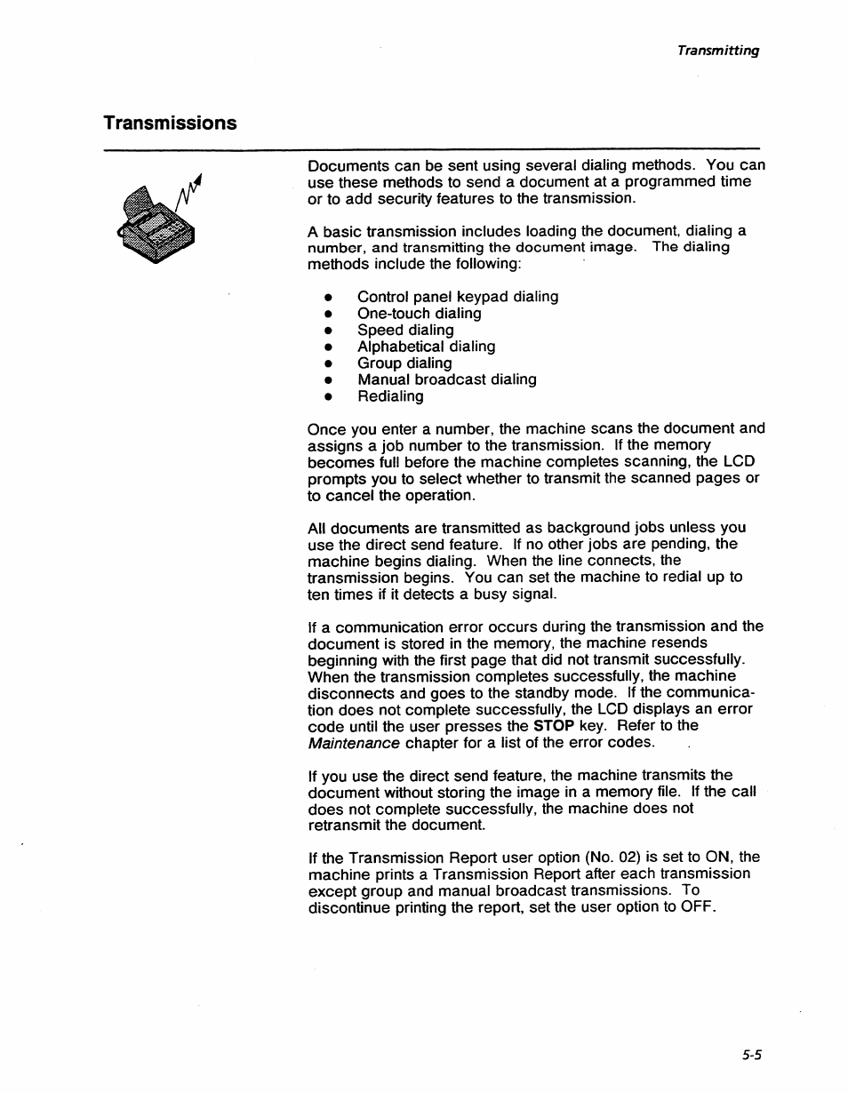 Transmissions, Transmissions -5, Maintenemce | Transmitting | Xerox 7042 User Manual | Page 67 / 182