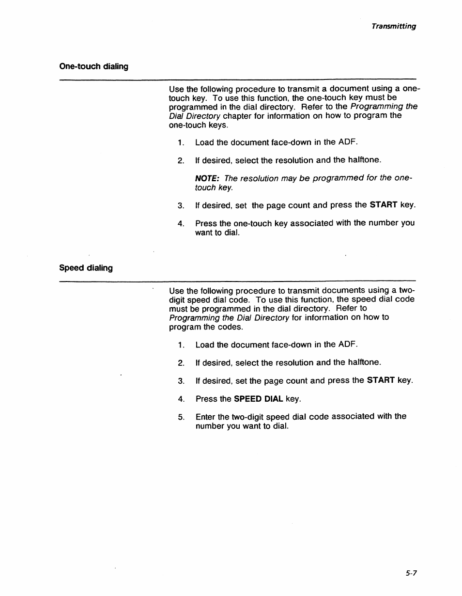 Programming the dial directory, Programming the died directory, Transmitting | Xerox 7042 User Manual | Page 69 / 182