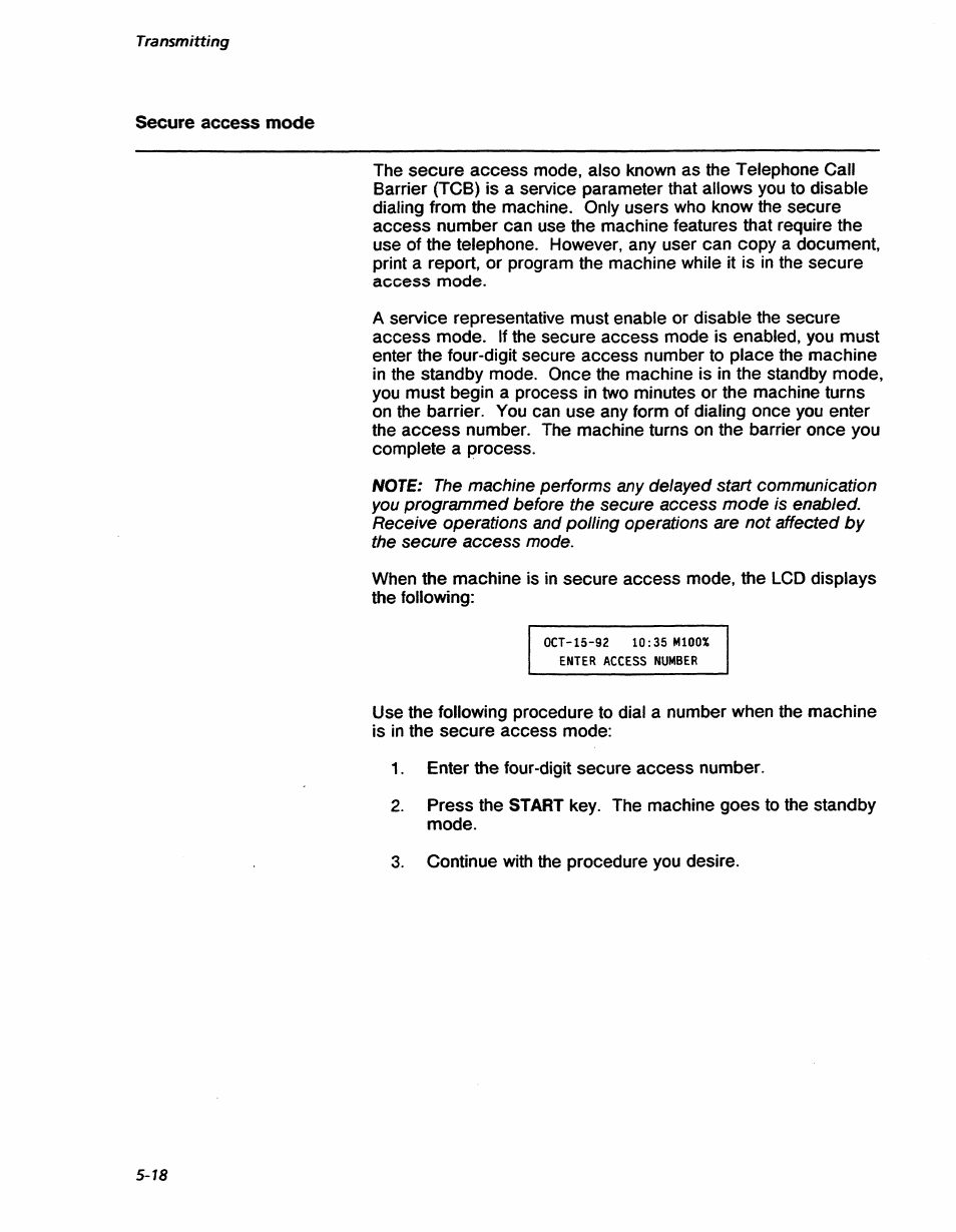 Secure access mode, Transmitting | Xerox 7042 User Manual | Page 80 / 182