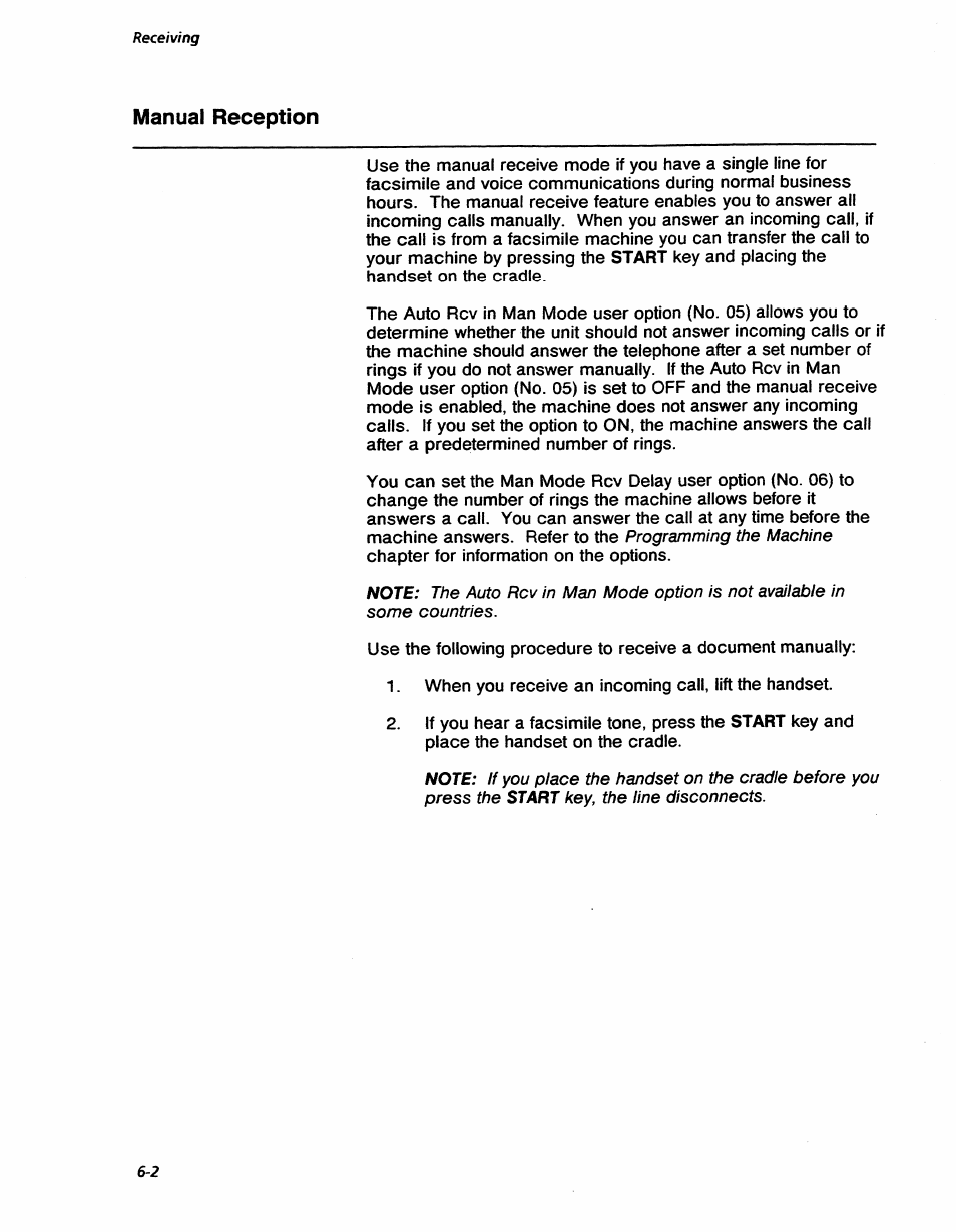 Manual reception, Manual reception -2, Programming the machine | Receiving | Xerox 7042 User Manual | Page 84 / 182