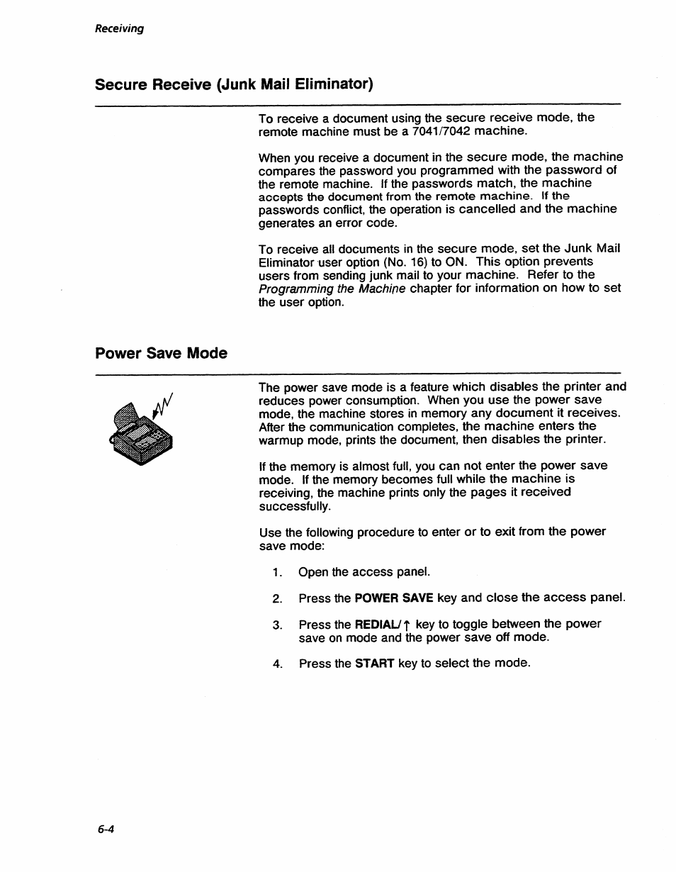 Secure receive (junk mail eliminator), Power save mode, Secure receive (junk mail eliminator) -4 | Power save mode -4, Programming the machine, Receiving | Xerox 7042 User Manual | Page 86 / 182