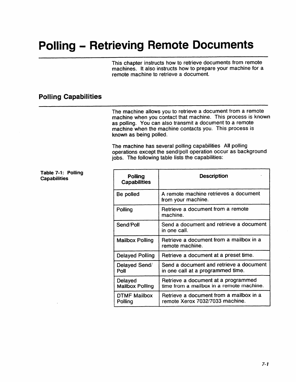 Polling - retrieving remote documents, Polling capabilities, Polling - retrieving remote documents -i | Polling capabilities -1 | Xerox 7042 User Manual | Page 87 / 182