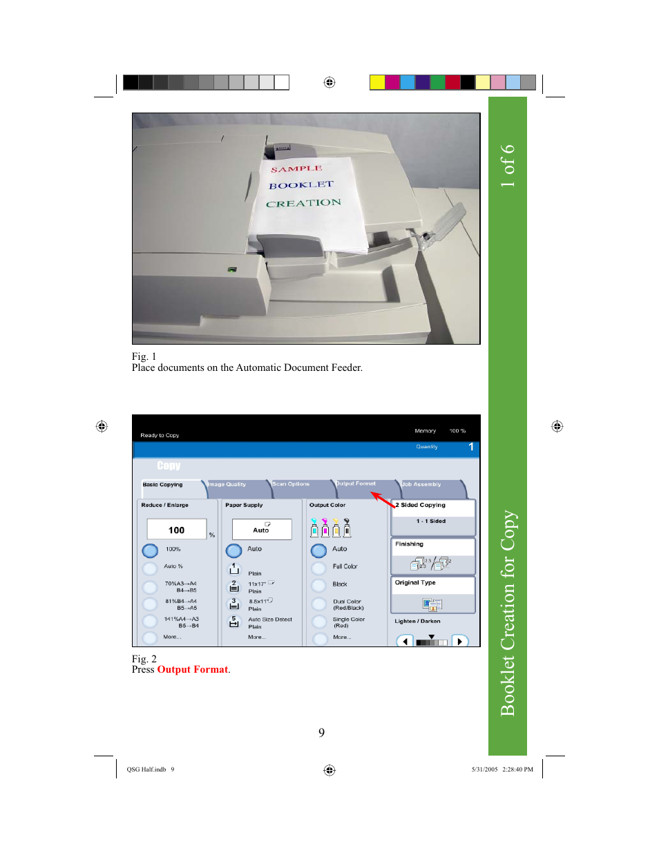 Booklet creation for copy, 1 of 6 | Xerox DocuColor 240 User Manual | Page 11 / 47