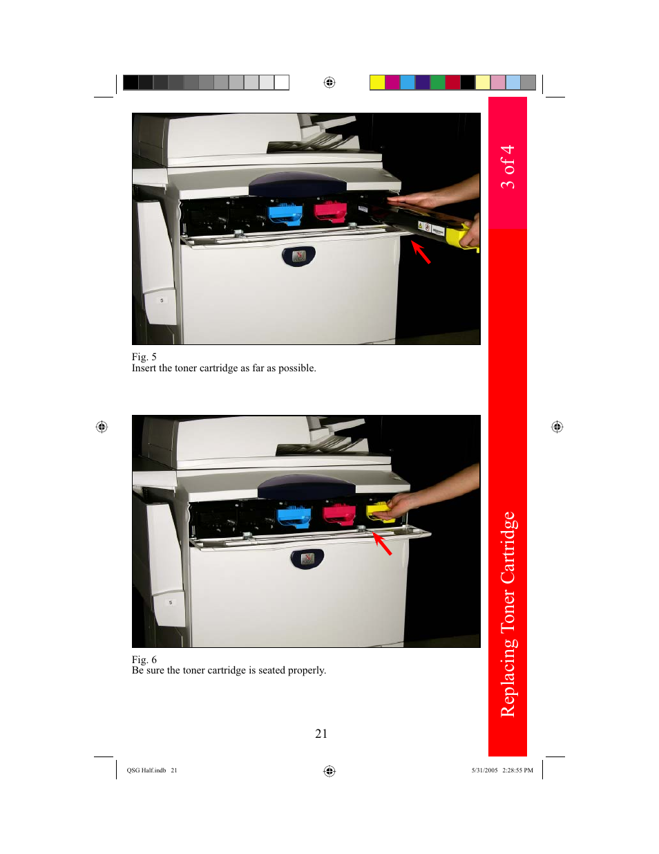 Replacing t o ner cartridge, 3 of 4 | Xerox DocuColor 240 User Manual | Page 23 / 47