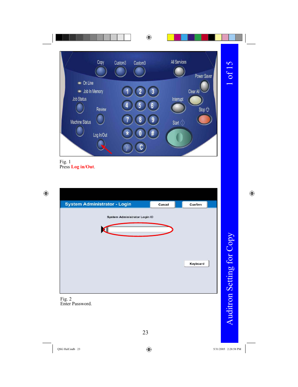 Auditron setting for copy, 1 of 15 | Xerox DocuColor 240 User Manual | Page 25 / 47