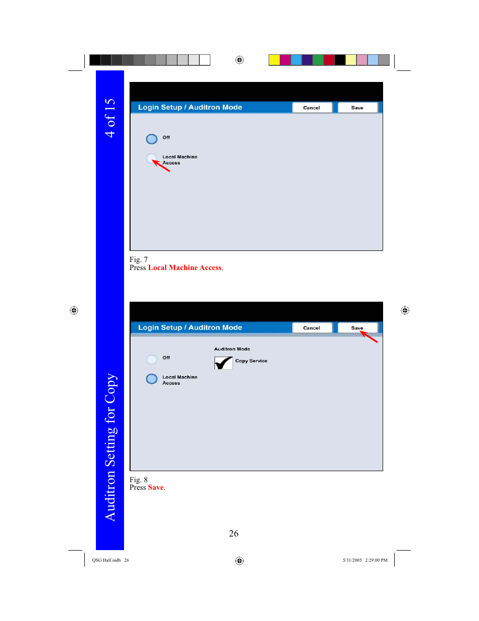 Auditron setting for copy, 4 of 15 | Xerox DocuColor 240 User Manual | Page 28 / 47