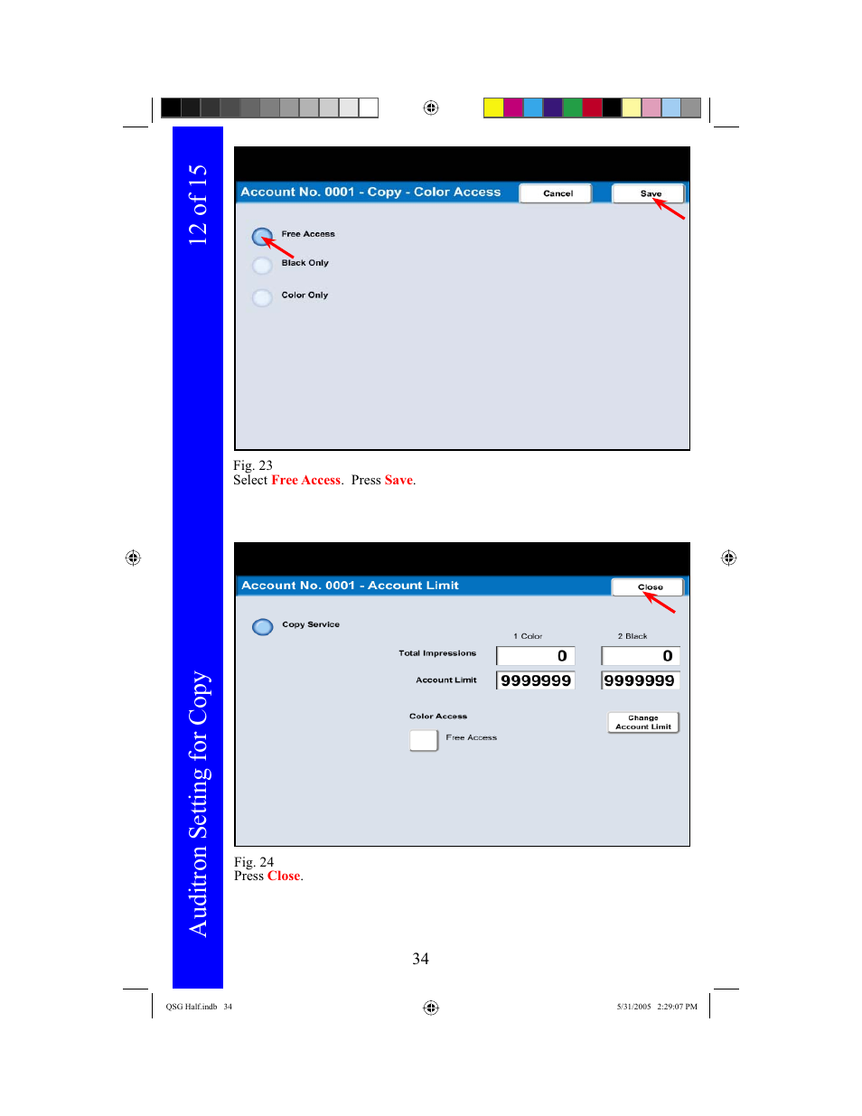 Auditron setting for copy, 12 of 15 | Xerox DocuColor 240 User Manual | Page 36 / 47