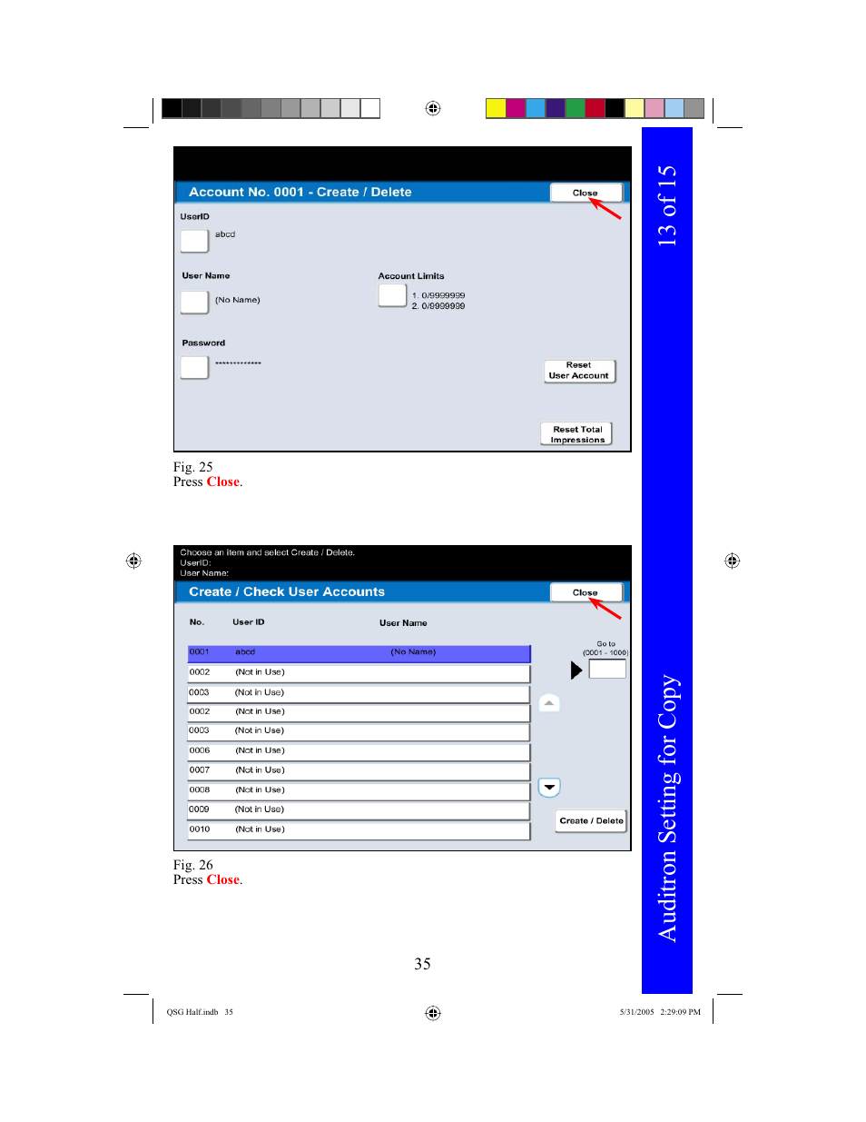 Auditron setting for copy, 13 of 15 | Xerox DocuColor 240 User Manual | Page 37 / 47