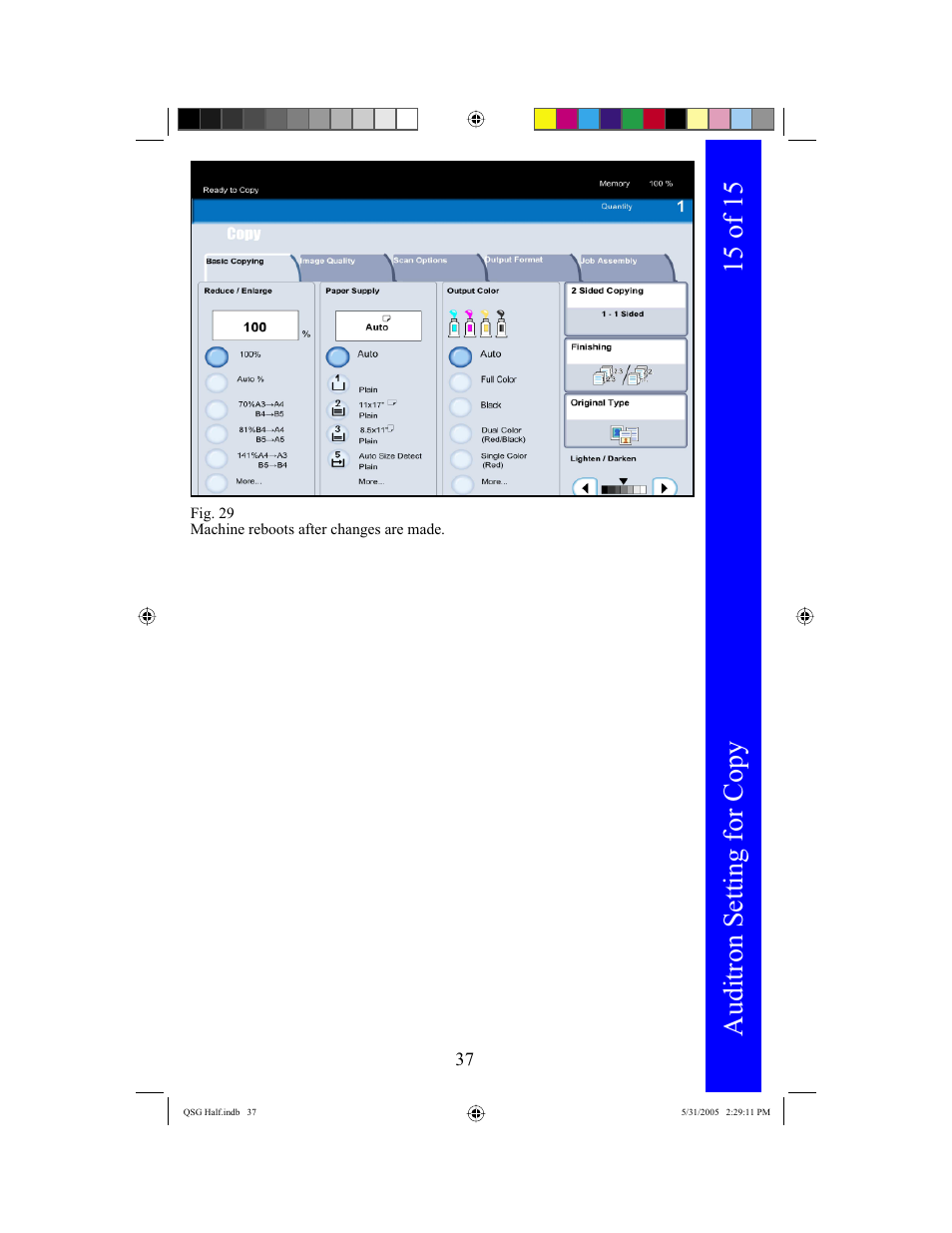 Auditron setting for copy, 15 of 15 | Xerox DocuColor 240 User Manual | Page 39 / 47