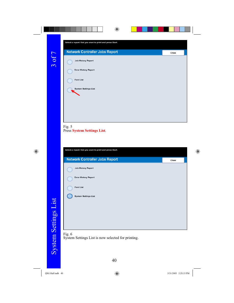 System settings list, 3 of 7 | Xerox DocuColor 240 User Manual | Page 42 / 47