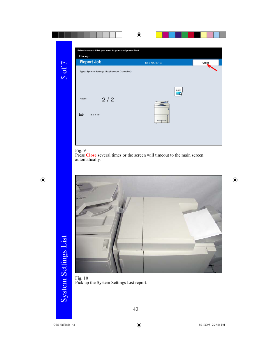 System settings list, 5 of 7 | Xerox DocuColor 240 User Manual | Page 44 / 47