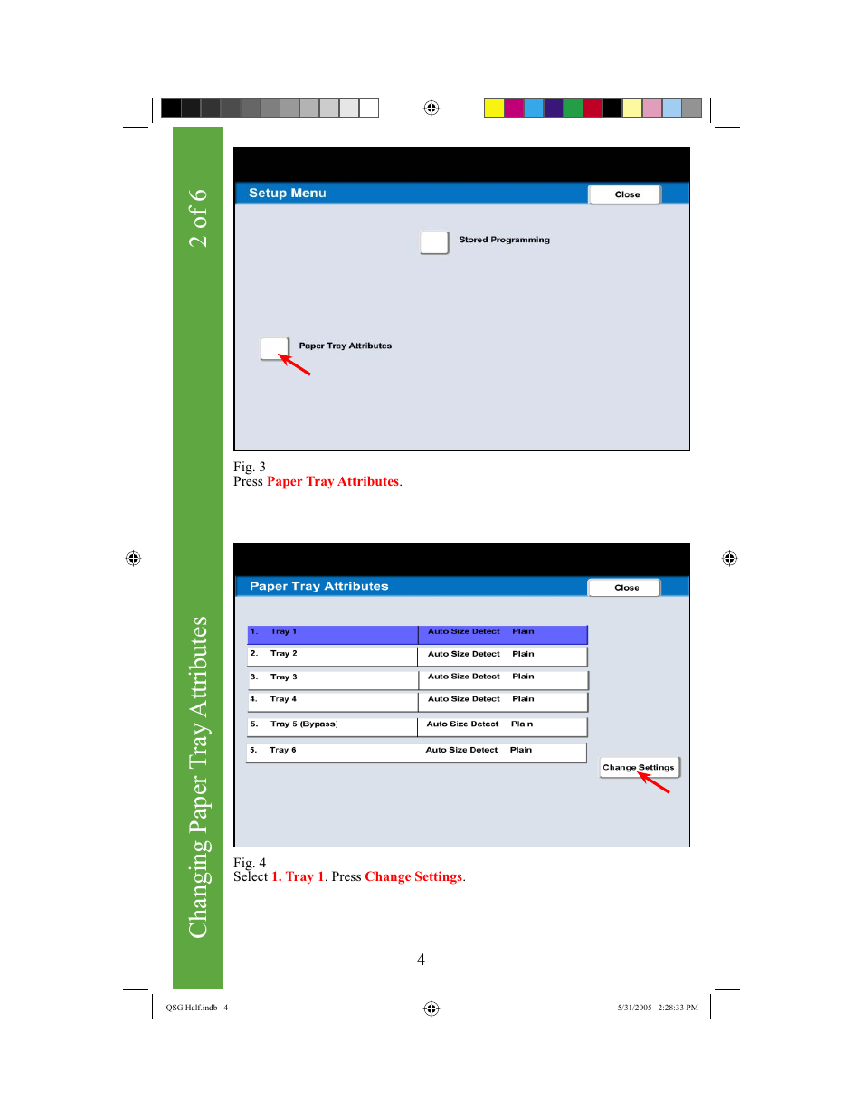 Changing paper t ray attributes, 2 of 6 | Xerox DocuColor 240 User Manual | Page 6 / 47