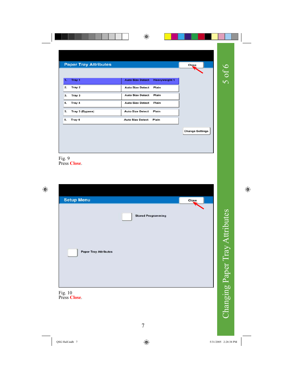 Changing paper t ray attributes, 5 of 6 | Xerox DocuColor 240 User Manual | Page 9 / 47