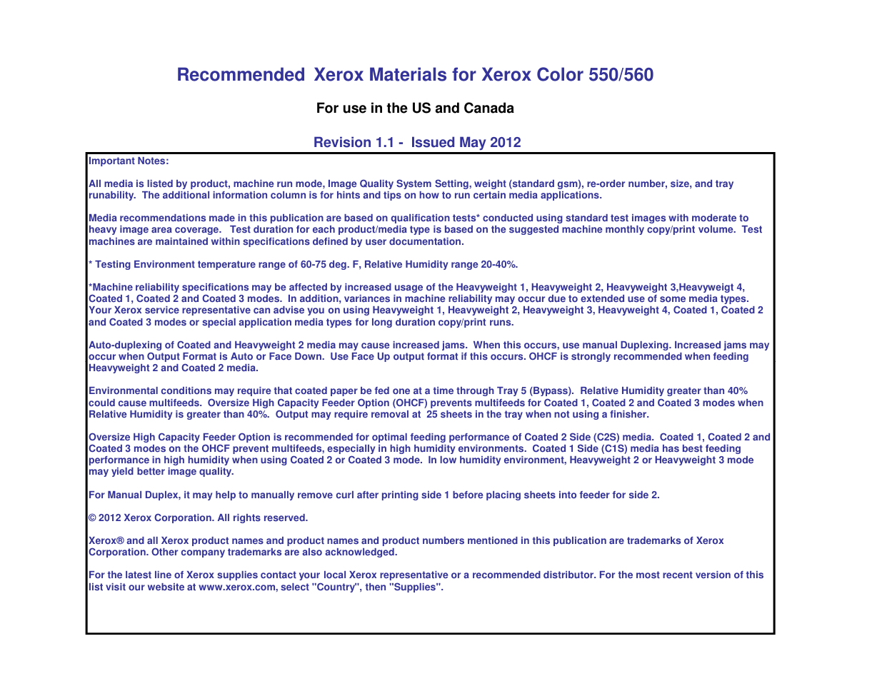 Xerox COLOR 560 User Manual | 5 pages