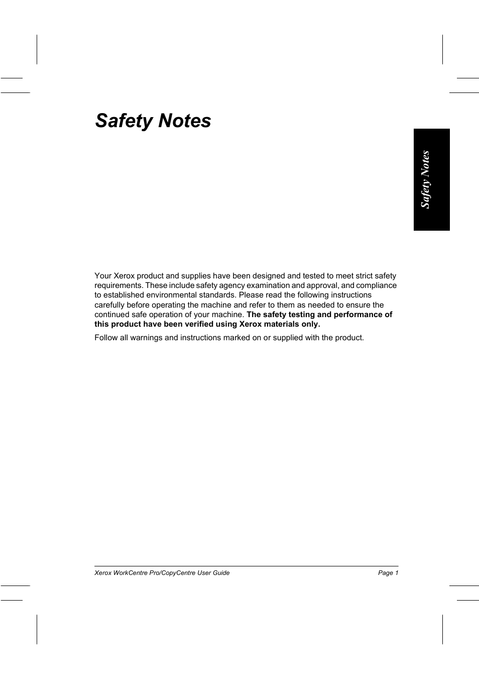 Safety notes | Xerox WorkCentre Pro 75  EN User Manual | Page 15 / 99