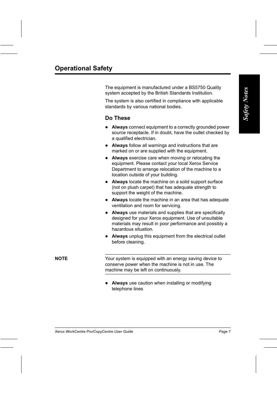 Operational safety | Xerox WorkCentre Pro 75  EN User Manual | Page 21 / 99