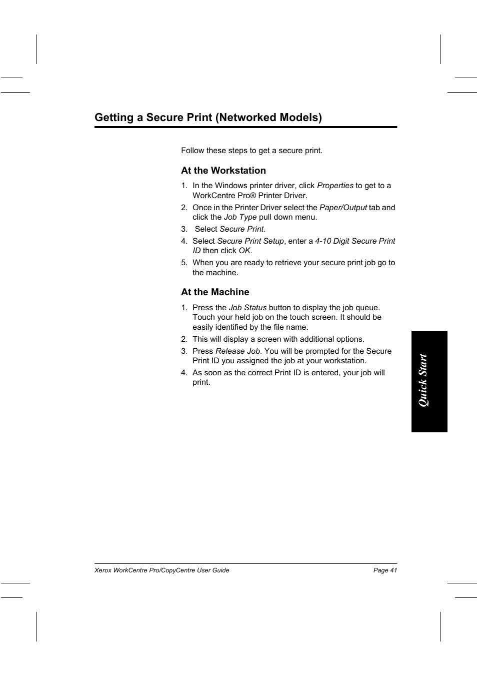 Getting a secure print (networked models) | Xerox WorkCentre Pro 75  EN User Manual | Page 55 / 99