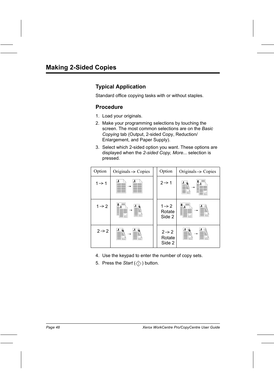 Making 2-sided copies, Typical application, Procedure | Xerox WorkCentre Pro 75  EN User Manual | Page 62 / 99