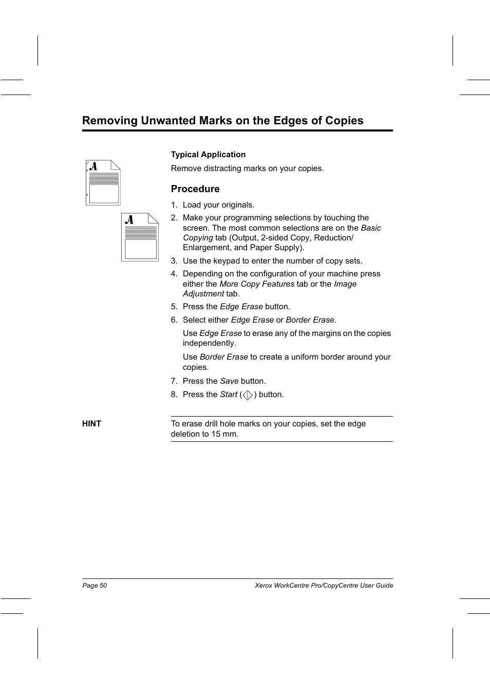 Removing unwanted marks on the edges of copies, Procedure | Xerox WorkCentre Pro 75  EN User Manual | Page 64 / 99