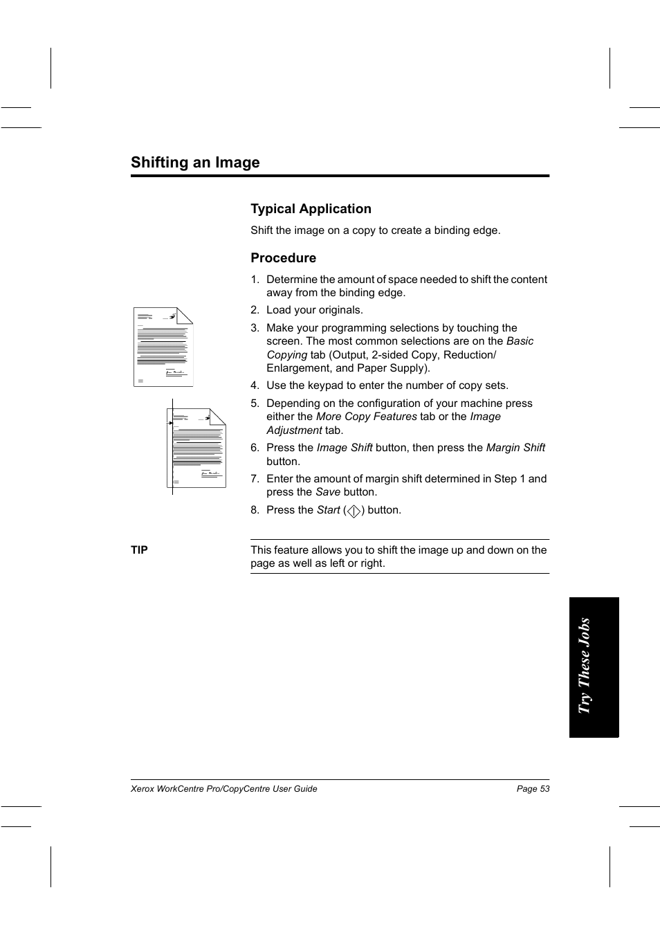 Shifting an image, Try thes e jobs shifting an image | Xerox WorkCentre Pro 75  EN User Manual | Page 67 / 99