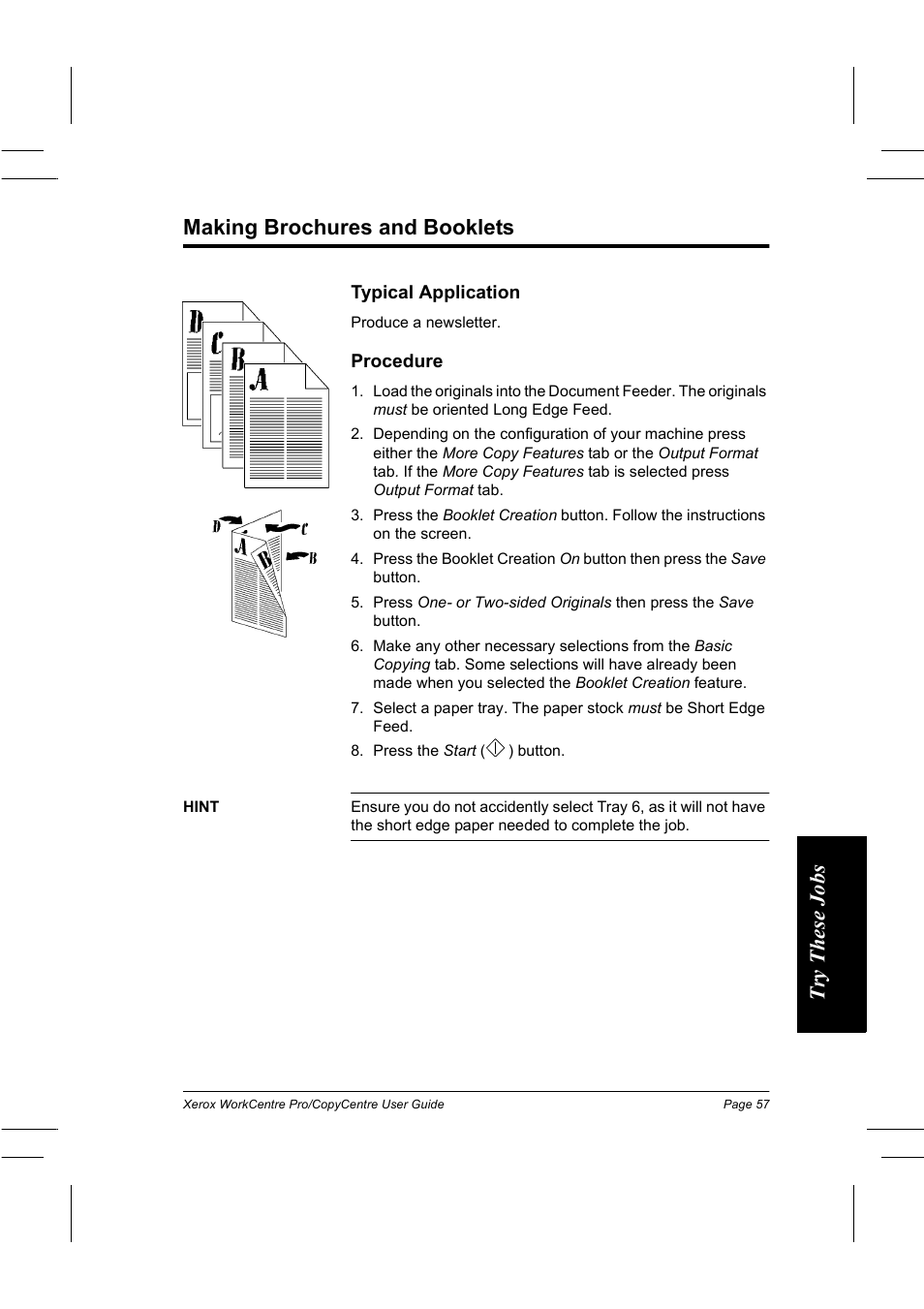 Making brochures and booklets, Try thes e jobs making brochures and booklets | Xerox WorkCentre Pro 75  EN User Manual | Page 71 / 99