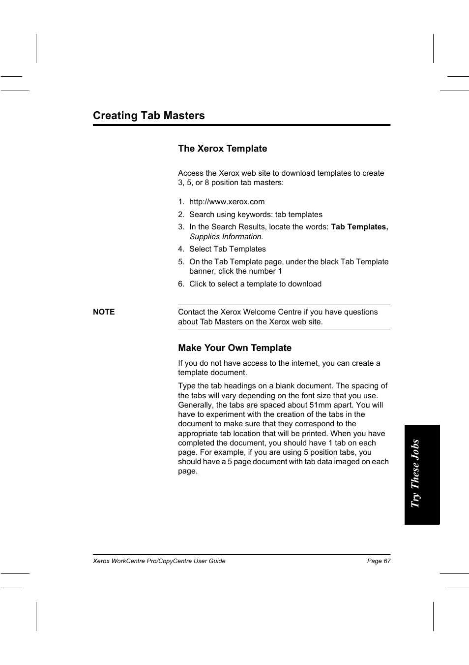 Creating tab masters, Try thes e jobs creating tab masters | Xerox WorkCentre Pro 75  EN User Manual | Page 81 / 99