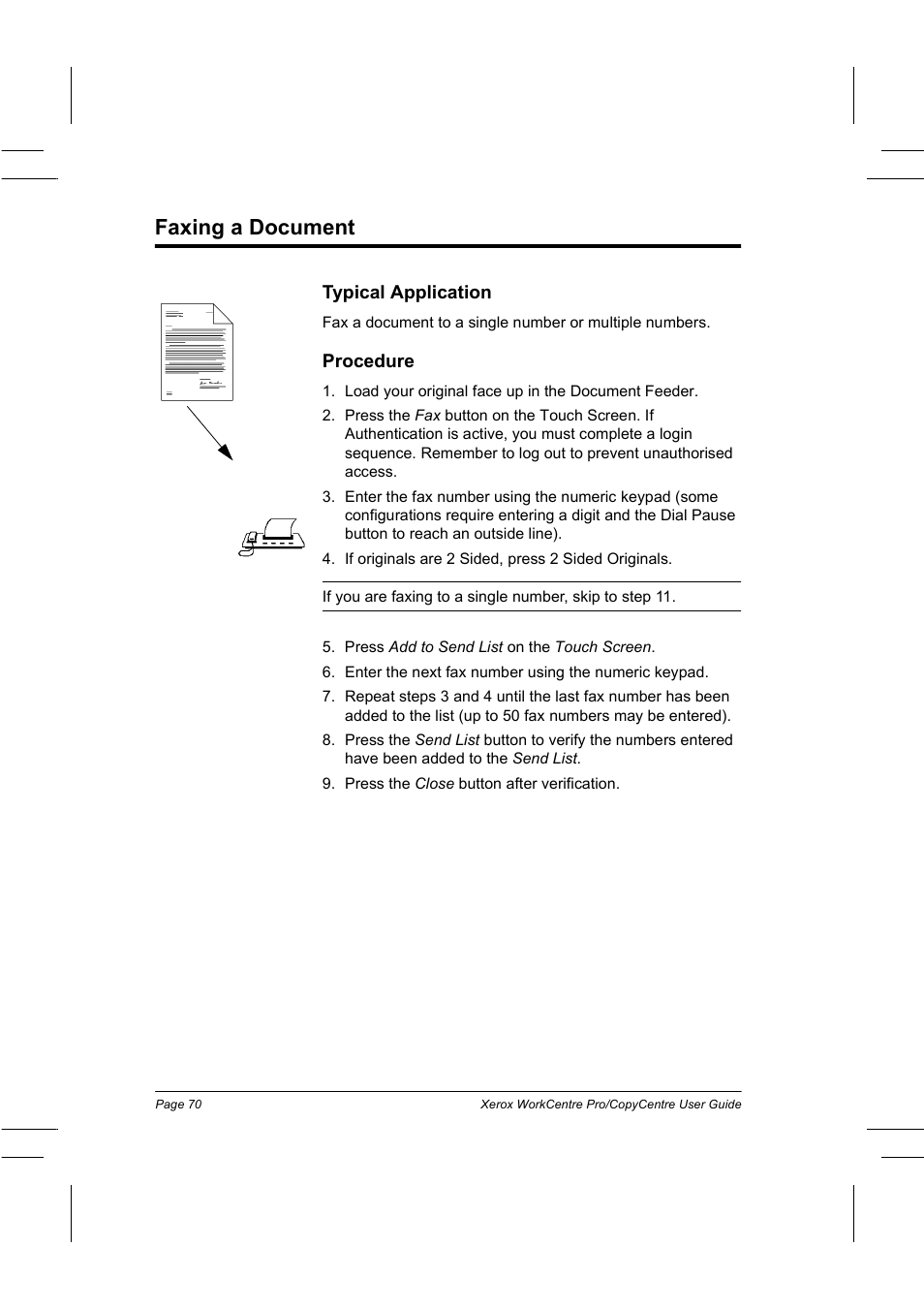 Faxing a document, Typical application, Procedure | Xerox WorkCentre Pro 75  EN User Manual | Page 84 / 99