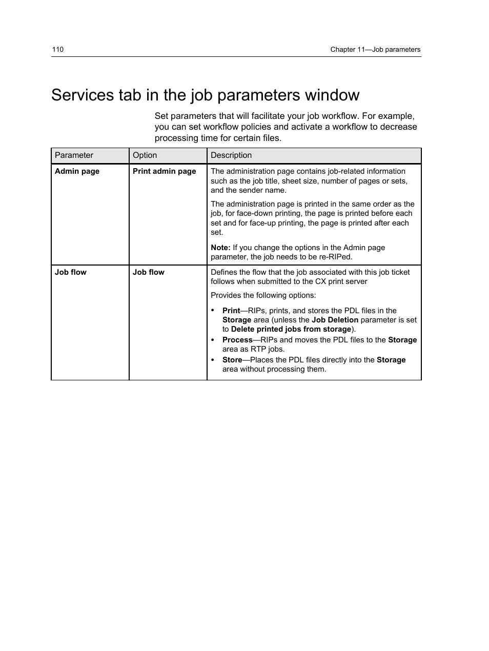 Services tab in the job parameters window | Xerox CX PRINT SERVER 560 User Manual | Page 120 / 166