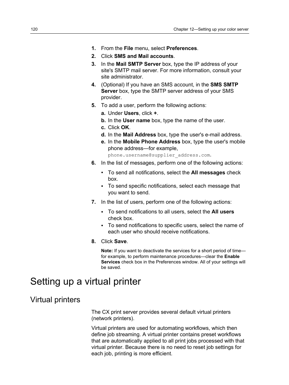 Setting up a virtual printer, Virtual printers | Xerox CX PRINT SERVER 560 User Manual | Page 130 / 166