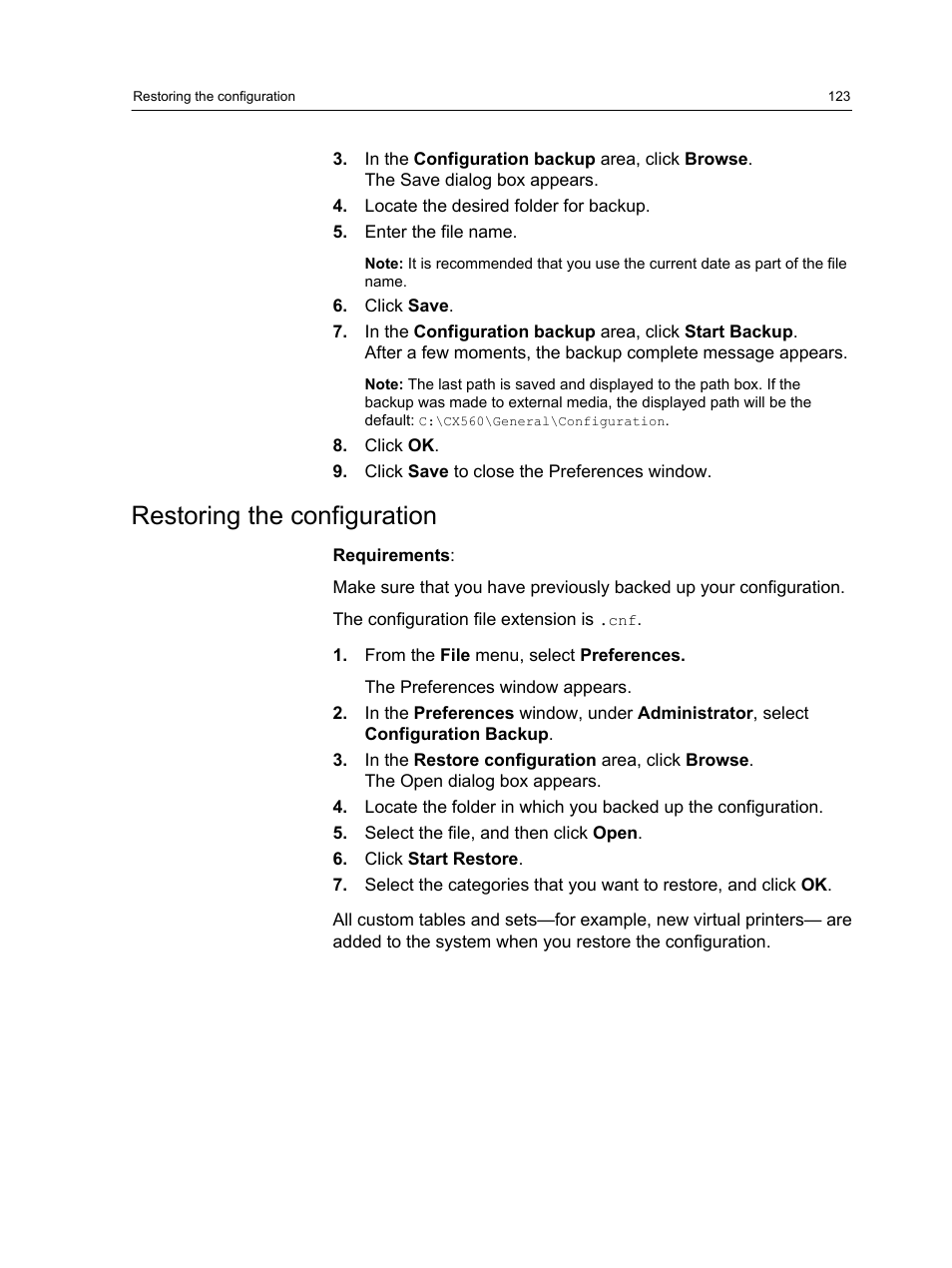 Restoring the configuration | Xerox CX PRINT SERVER 560 User Manual | Page 133 / 166