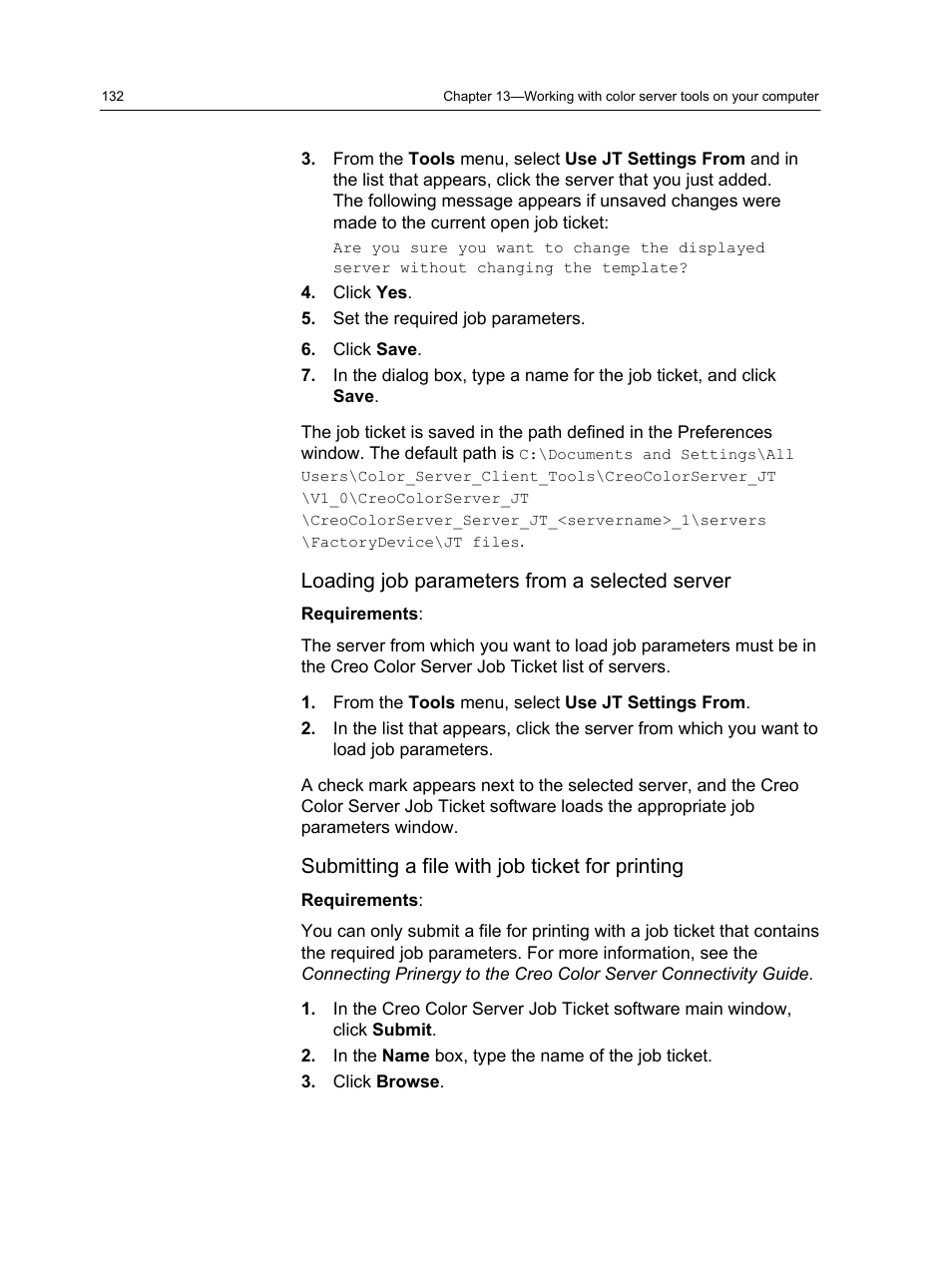 Loading job parameters from a selected server, Submitting a file with job ticket for printing | Xerox CX PRINT SERVER 560 User Manual | Page 142 / 166