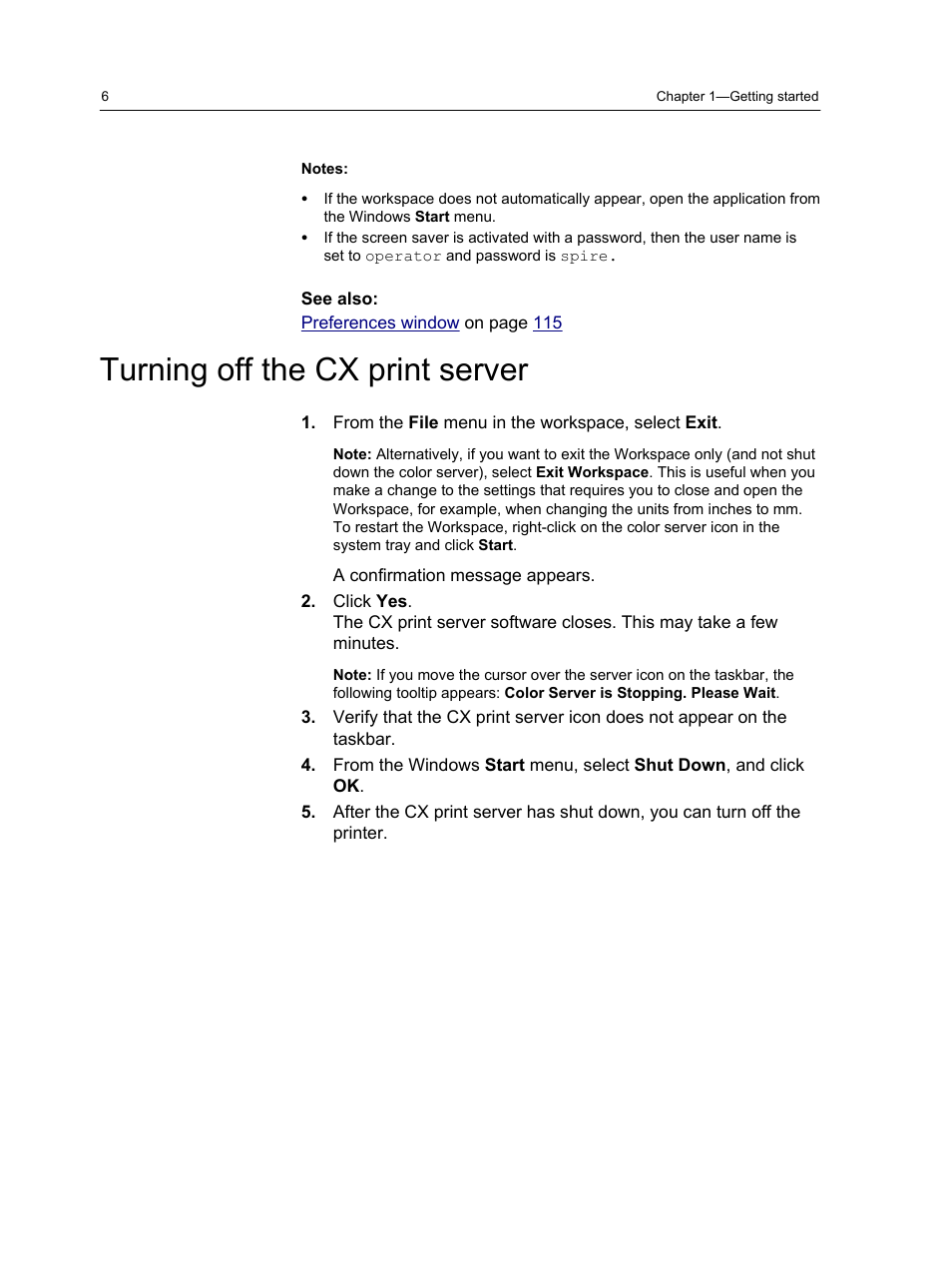 Turning off the cx print server | Xerox CX PRINT SERVER 560 User Manual | Page 16 / 166