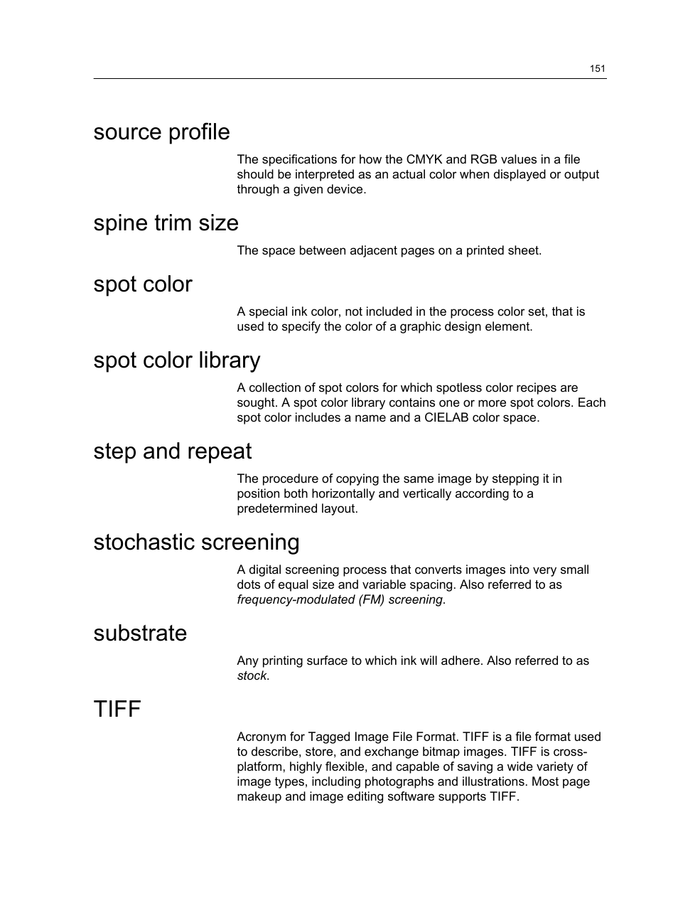 Source profile, Spine trim size, Spot color | Spot color library, Step and repeat, Stochastic screening, Substrate, Tiff | Xerox CX PRINT SERVER 560 User Manual | Page 161 / 166