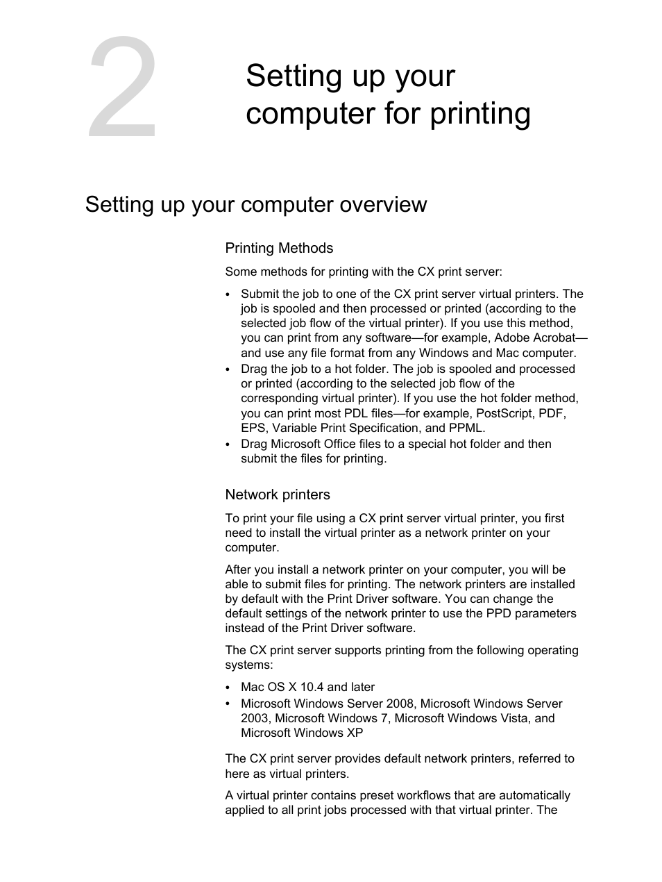 Setting up your computer for printing, Setting up your computer overview | Xerox CX PRINT SERVER 560 User Manual | Page 17 / 166