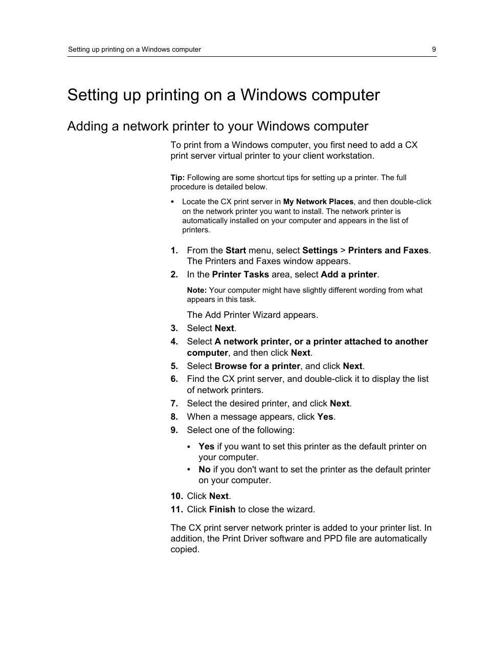 Setting up printing on a windows computer, Adding a network printer to your windows computer | Xerox CX PRINT SERVER 560 User Manual | Page 19 / 166
