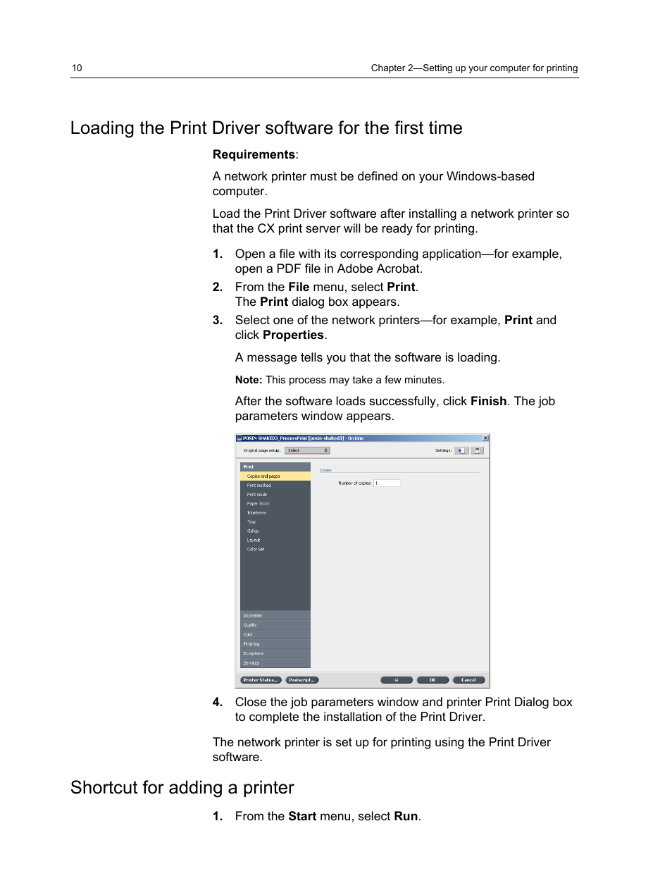 Shortcut for adding a printer | Xerox CX PRINT SERVER 560 User Manual | Page 20 / 166