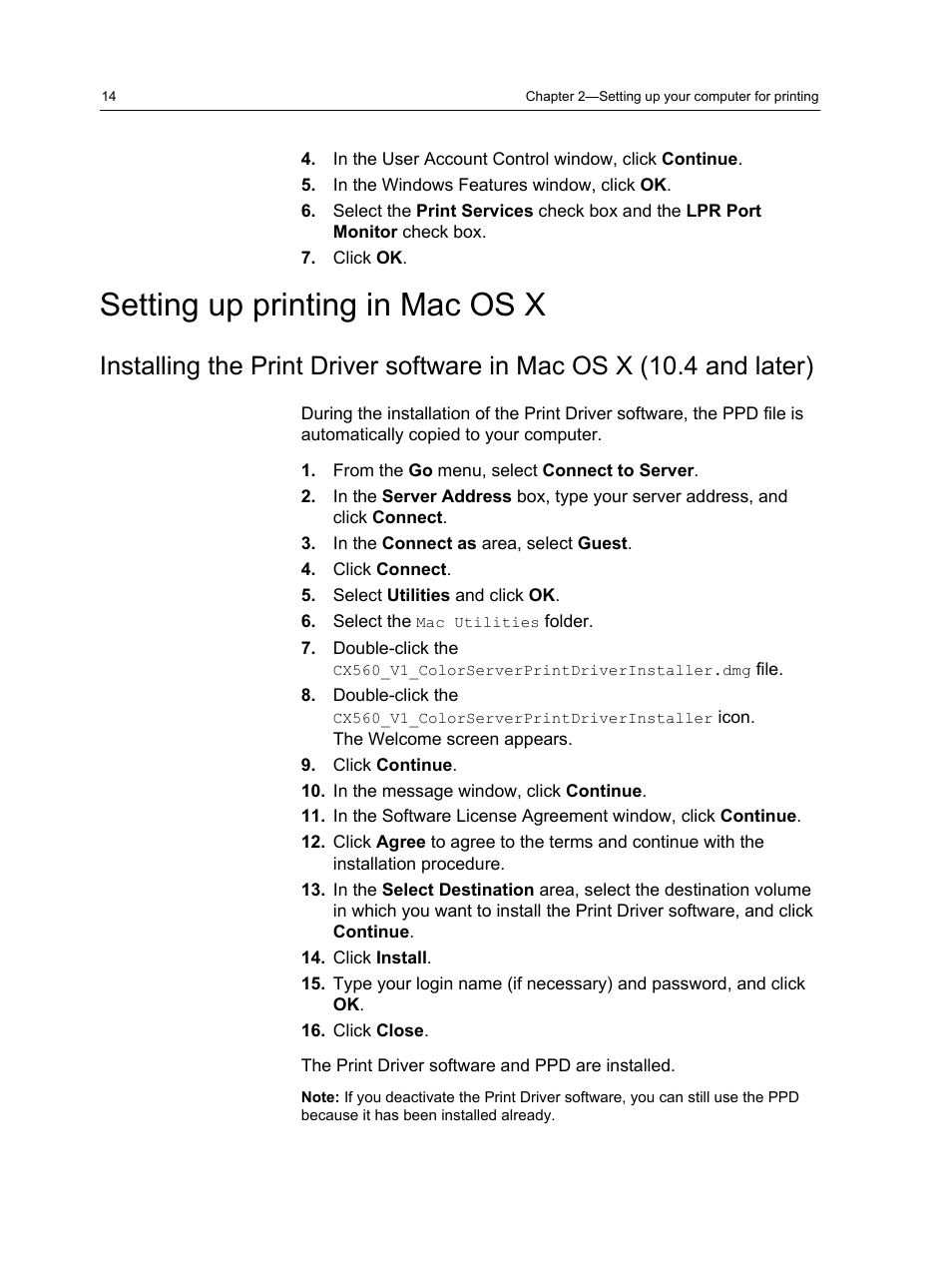 Setting up printing in mac os x | Xerox CX PRINT SERVER 560 User Manual | Page 24 / 166