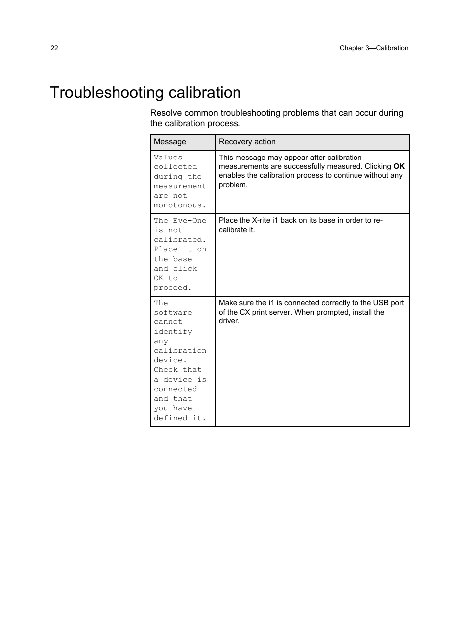 Troubleshooting calibration | Xerox CX PRINT SERVER 560 User Manual | Page 32 / 166