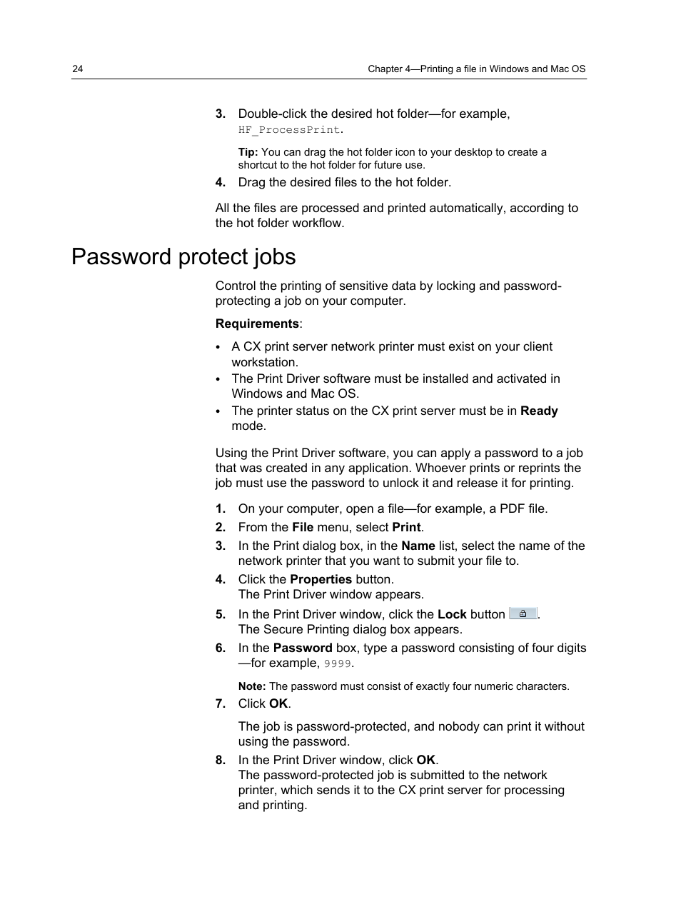 Password protect jobs | Xerox CX PRINT SERVER 560 User Manual | Page 34 / 166