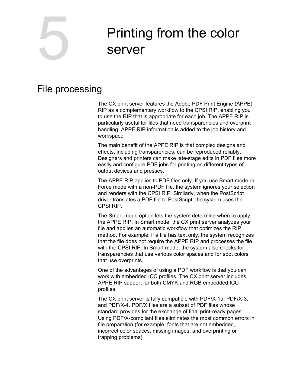 Printing from the color server, File processing | Xerox CX PRINT SERVER 560 User Manual | Page 37 / 166