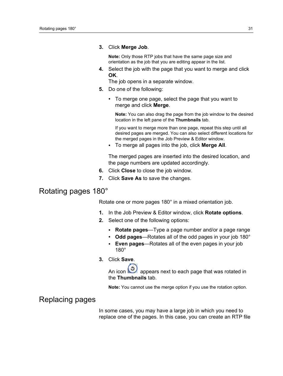 Rotating pages 180, Replacing pages | Xerox CX PRINT SERVER 560 User Manual | Page 41 / 166