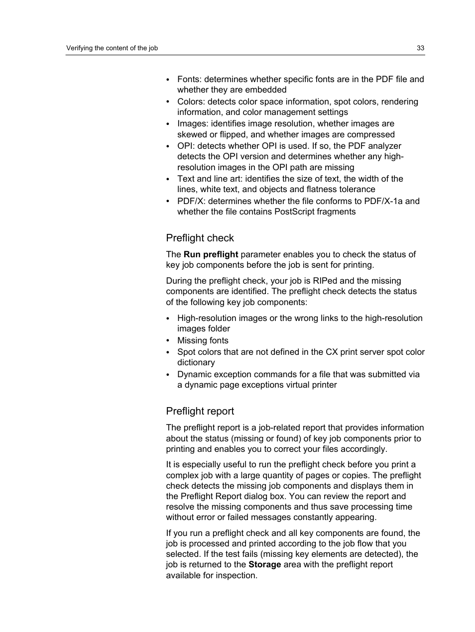 Preflight check, Preflight report | Xerox CX PRINT SERVER 560 User Manual | Page 43 / 166