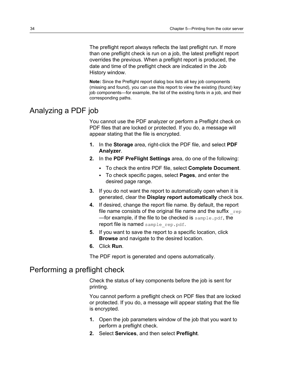 Analyzing a pdf job, Performing a preflight check, Analyzing a pdf job performing a preflight check | Xerox CX PRINT SERVER 560 User Manual | Page 44 / 166