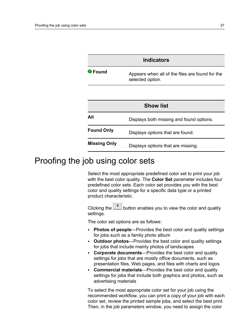 Proofing the job using color sets | Xerox CX PRINT SERVER 560 User Manual | Page 47 / 166