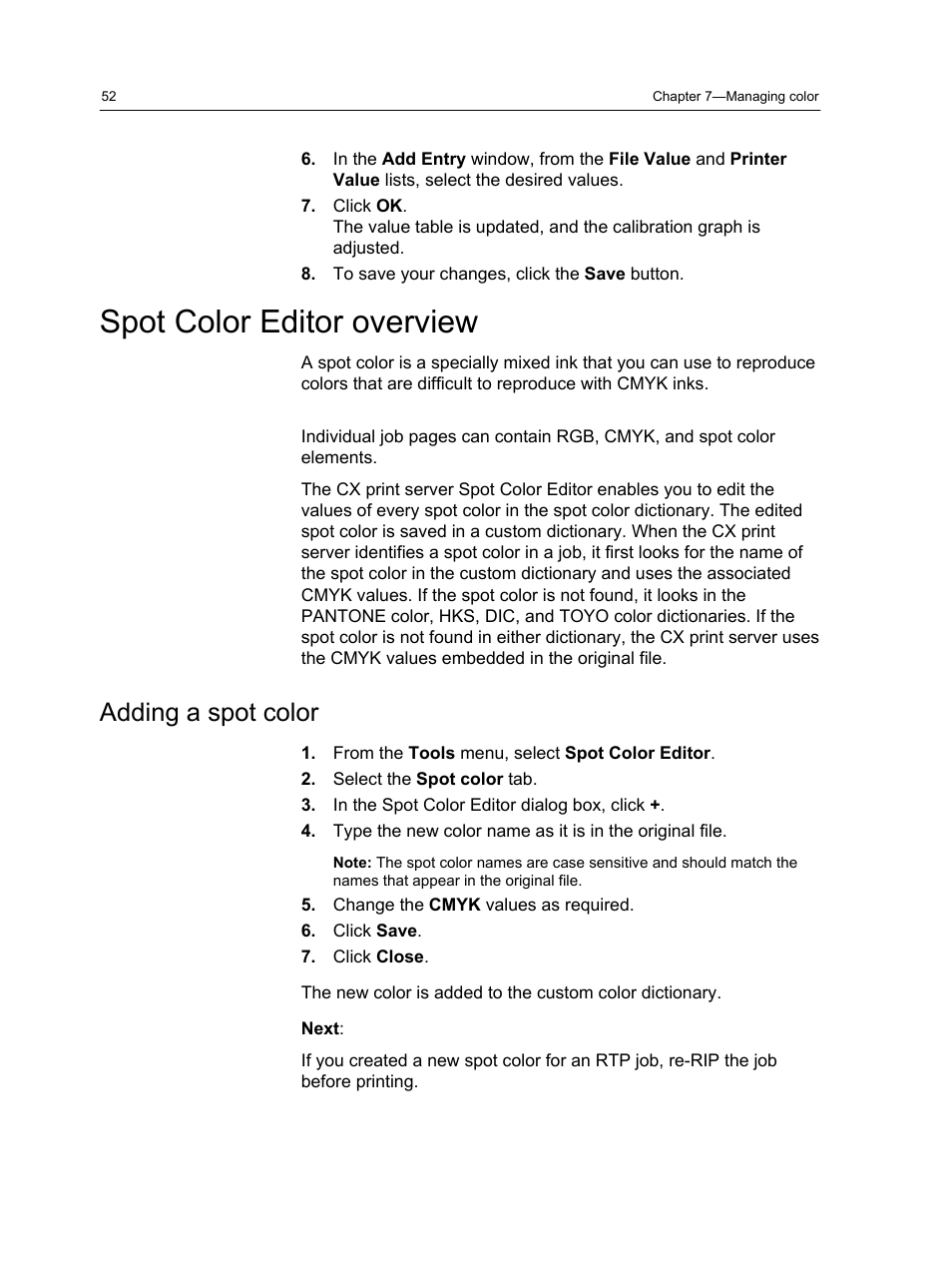 Spot color editor overview, Adding a spot color | Xerox CX PRINT SERVER 560 User Manual | Page 62 / 166