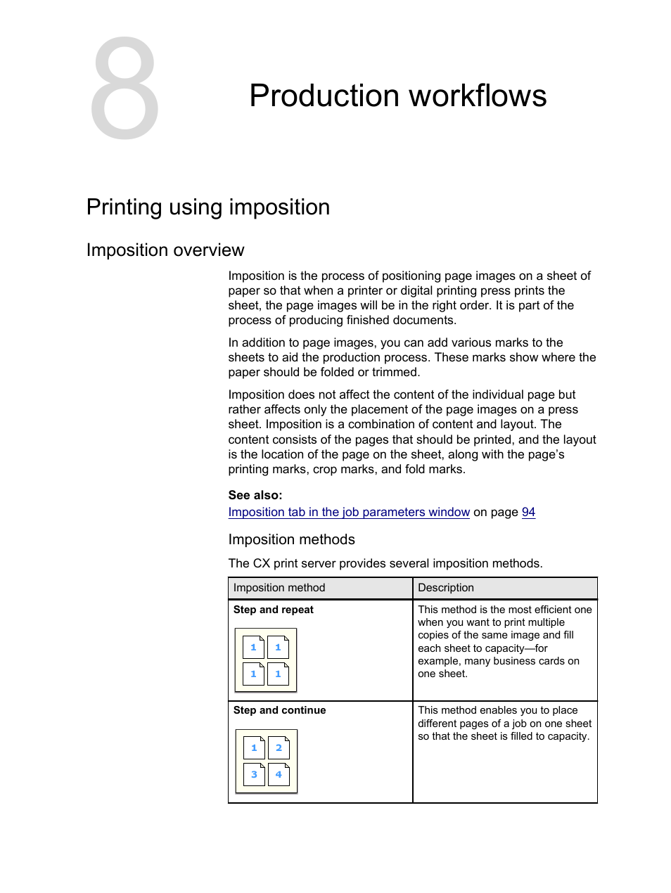 Production workflows, Printing using imposition, Imposition overview | Imposition methods | Xerox CX PRINT SERVER 560 User Manual | Page 71 / 166